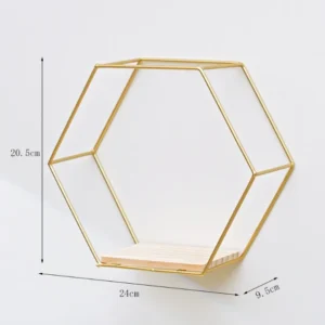 Kệ Treo Tường Lục Giác Sắt Mạ Vàng 20,5 × 24 × 9,5 cm