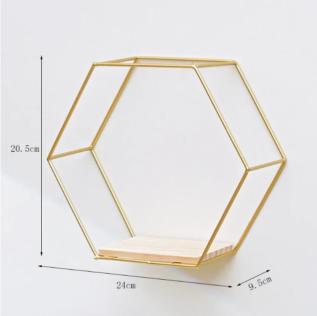 Kệ Treo Tường Lục Giác Sắt Mạ Vàng 20,5 × 24 × 9,5 cm