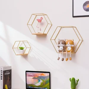 Kệ Treo Tường Lục Giác Sắt Mạ Vàng 20,5 × 24 × 9,5 cm