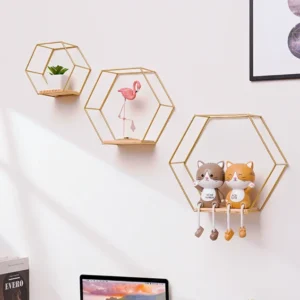 Kệ Treo Tường Lục Giác Sắt Mạ Vàng 20,5 × 24 × 9,5 cm