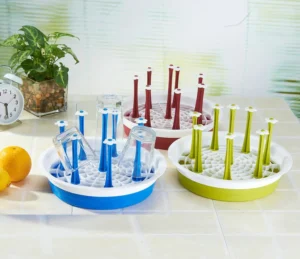 Kệ Úp Ly Nhựa Hình Tròn 8 Cây Cắm Ly, Khay Hứng Nước Dưới Đáy, Màu Ngẫu Nhiên