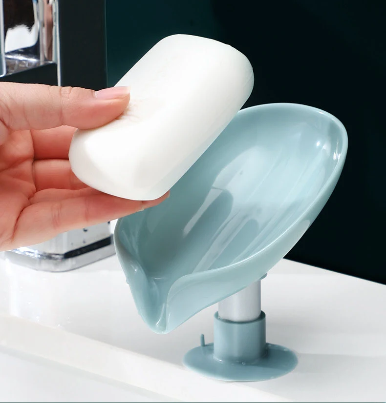 Khay Đựng Xà Phòng Hình Lá Sen Đế Hút Chân Không, Tự Thoát Nước, Không Khoan