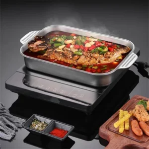 Khay Inox 304 Nấu Lẩu, Nướng Có Tay Cầm 41 × 24 × 8,5 cm
