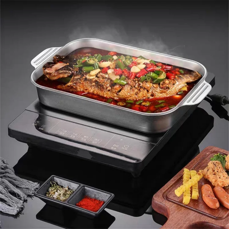 Khay Inox 304 Nấu Lẩu, Nướng Có Tay Cầm 41 × 24 × 8,5 cm
