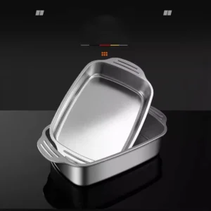 Khay Inox 304 Nấu Lẩu, Nướng Có Tay Cầm 41 × 24 × 8,5 cm