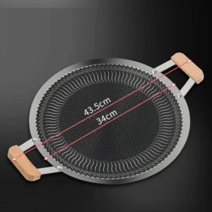 Khay Nướng BBQ Thép Tròn 34 cm Tay Cầm Gỗ