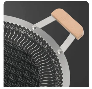 Khay Nướng BBQ Thép Tròn 34 cm Tay Cầm Gỗ