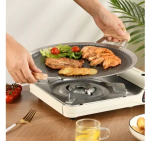 Khay Nướng BBQ Thép Tròn 34 cm Tay Cầm Gỗ