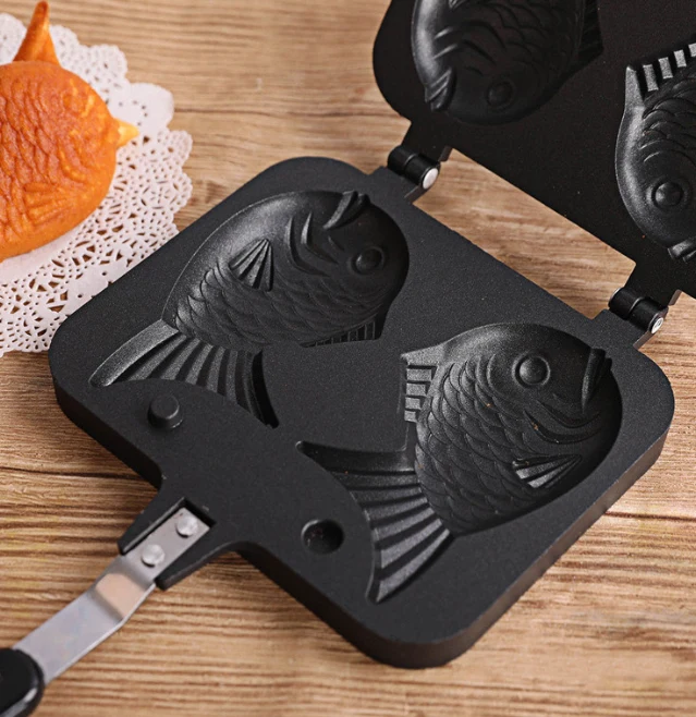 Khuôn Nướng Bánh Cá Taiyaki 2 Con Kiểu Nhật Chống Dính, Dùng Bếp Gas