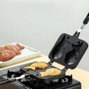 Khuôn Nướng Bánh Cá Taiyaki 2 Con Kiểu Nhật Chống Dính, Dùng Bếp Gas