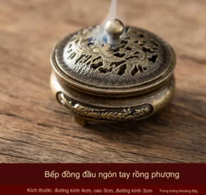 Lư Đốt Nhang Mini Họa Tiết Rồng Phượng, Đường Kính 4 cm