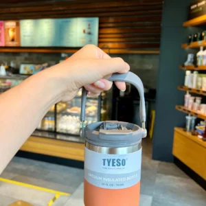 Ly Giữ Nhiệt Tyeso V2 600 ml Có Quai Cầm, Nắp Bật Kèm Ống Hút