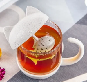 Ly Thủy Tinh Pha Trà Nắp Hình Mèo Kèm Lõi Lọc Trà 260 ml