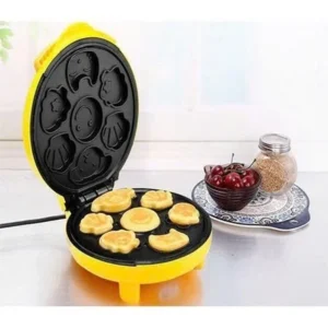 Máy Làm Bánh Hình Thú Mini 7 Ô Màu Vàng, Công Suất 1000 W, Nướng 3 - 5 Phút