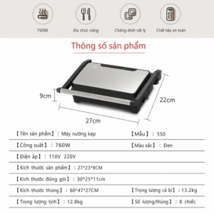 Máy Nướng Bít Tết 2 Mặt ALIZZ-15193 1000 W, Khay Chống Dính, Nướng Thịt, Bánh Mì Kẹp