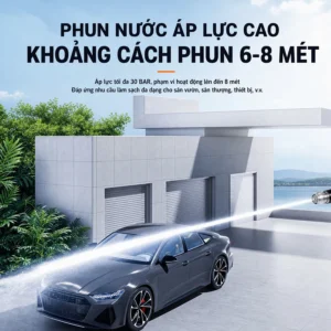 Máy Rửa Xe Dùng Pin 21V Áp Lực 35 Bar Lõi Đồng, Đầu Phun Nhiều Chế Độ, Kèm Thùng Nước