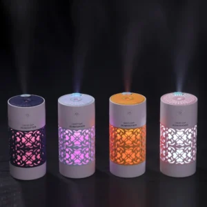 Máy Tạo Độ Ẩm Lucky Cup 250 ml Vỏ Hoa Văn Rỗng, Đèn LED Đổi Màu, Cổng USB, Tự Tắt 4 Giờ