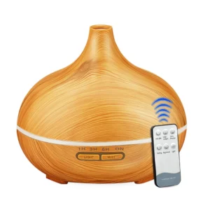 Máy Xông Tinh Dầu Vân Gỗ Có Điều Khiển Từ Xa, Đèn LED 7 Màu, 16 × 16 × 15,8 cm
