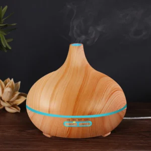 Máy Xông Tinh Dầu Vân Gỗ Có Điều Khiển Từ Xa, Đèn LED 7 Màu, 16 × 16 × 15,8 cm