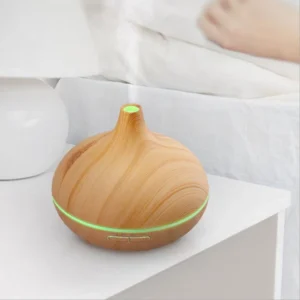 Máy Xông Tinh Dầu Vân Gỗ Có Điều Khiển Từ Xa, Đèn LED 7 Màu, 16 × 16 × 15,8 cm