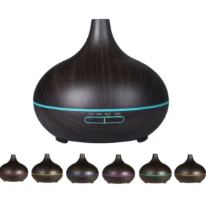 Máy Xông Tinh Dầu Vân Gỗ Có Điều Khiển Từ Xa, Đèn LED 7 Màu, 16 × 16 × 15,8 cm