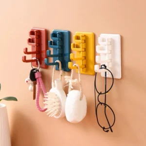 Móc Dán Tường 4 Nhánh Xoay 180° 9,3 × 5,6 cm, Treo Chìa Khóa, Khăn, Mũ, Không Khoan
