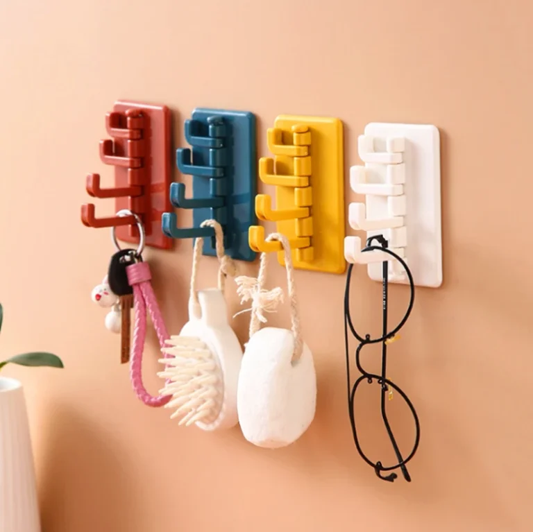 Móc Dán Tường 4 Nhánh Xoay 180° 9,3 × 5,6 cm, Treo Chìa Khóa, Khăn, Mũ, Không Khoan