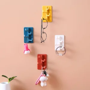 Móc Dán Tường 4 Nhánh Xoay 180° 9,3 × 5,6 cm, Treo Chìa Khóa, Khăn, Mũ, Không Khoan
