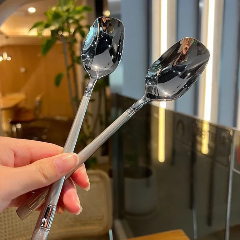 Muỗng Inox Cán Dài Tay Cầm 2 Sọc Chìm, Ăn Tráng Miệng, Khuấy Cà Phê