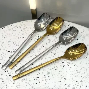 Muỗng Inox Cán Dài Tay Cầm 2 Sọc Chìm, Ăn Tráng Miệng, Khuấy Cà Phê