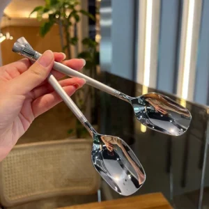 Muỗng Inox Cán Dài Tay Cầm 2 Sọc Chìm, Ăn Tráng Miệng, Khuấy Cà Phê