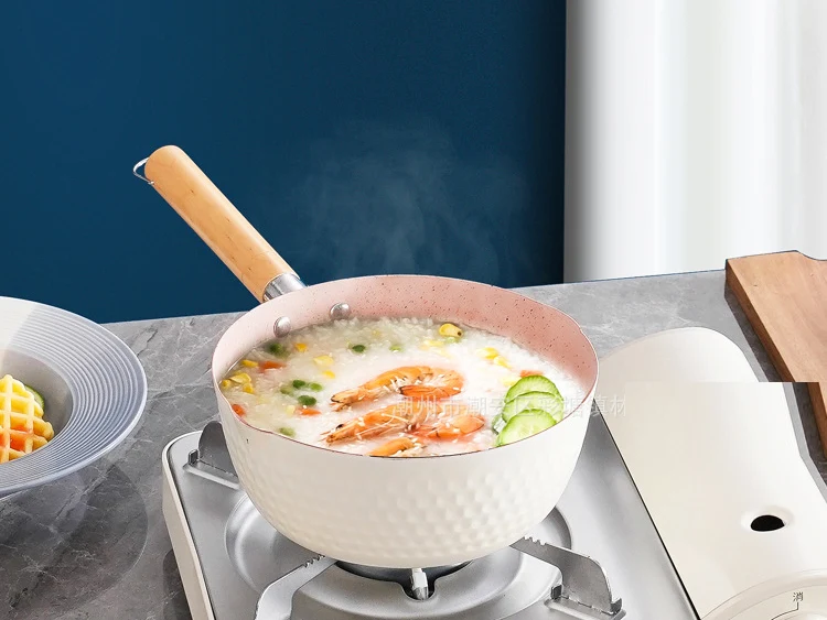 Nồi Chảo Sâu Lòng Chống Dính Vân Đá 18 cm Cán Gỗ, Dùng Bếp Từ, Gas, Hồng Ngoại
