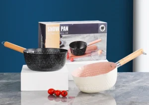 Nồi Chảo Sâu Lòng Chống Dính Vân Đá 18 cm Cán Gỗ, Dùng Bếp Từ, Gas, Hồng Ngoại