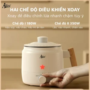 Nồi Nấu Đa Năng Mini ALIZZ AL-14502 1,2 L, Núm Vặn 2 Mức 180 W / 350 W, Lòng Chống Dính