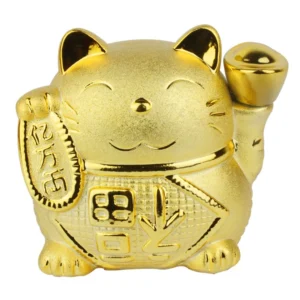 Ống Heo Tiết Kiệm Hình Mèo Thần Tài Màu Vàng 11 x 13 cm