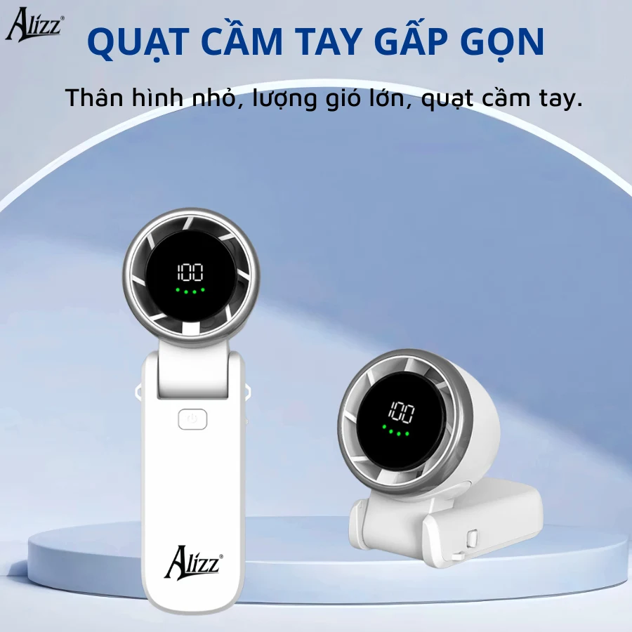 Quạt Cầm Tay Gấp Gọn ALIZZ AL-14056 Màn Hình Số, Pin 4000 mAh, Sạc Type-C