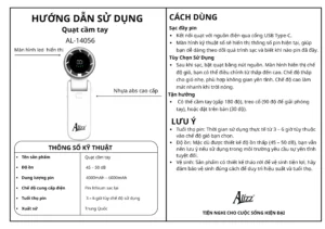Quạt Cầm Tay Gấp Gọn ALIZZ AL-14056 Màn Hình Số, Pin 4000 mAh, Sạc Type-C