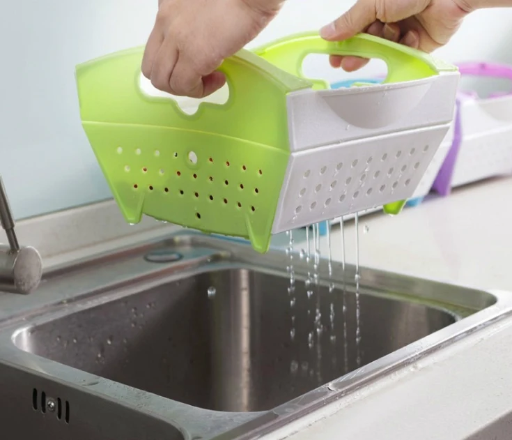 Rổ Nhựa Gấp Gọn 24 × 23 × 15 cm Rửa Rau, Vo Gạo, Đựng Trái Cây, Có Tay Cầm