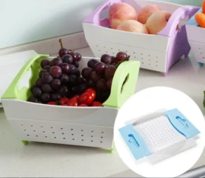 Rổ Nhựa Gấp Gọn 24 × 23 × 15 cm Rửa Rau, Vo Gạo, Đựng Trái Cây, Có Tay Cầm