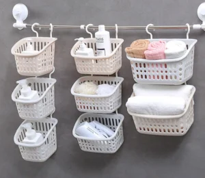 Rổ Nhựa Treo Đựng Đồ Có 2 Móc Treo, Loại Lớn Cho Nhà Tắm, Nhà Bếp