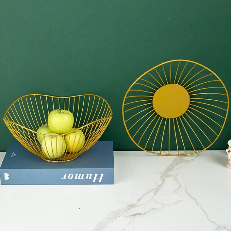 Rổ Sắt Đựng Trái Cây Màu Vàng Dáng Hoa Sen 27 × 7,5 cm Trang Trí Bàn Ăn