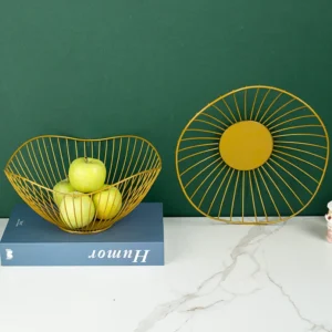 Rổ Sắt Đựng Trái Cây Màu Vàng Dáng Hoa Sen 27 × 7,5 cm Trang Trí Bàn Ăn