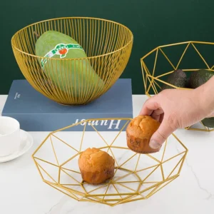 Rổ Sắt Đựng Trái Cây Màu Vàng Dáng Hoa Sen 27 × 7,5 cm Trang Trí Bàn Ăn