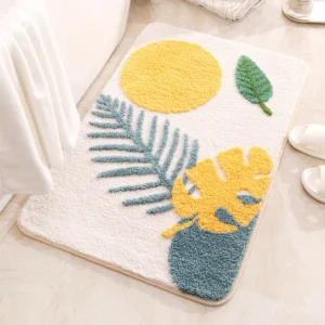 Thảm Chùi Chân Thấm Hút TPR 40 × 60 cm Đế Chống Trượt, Họa Tiết Lá