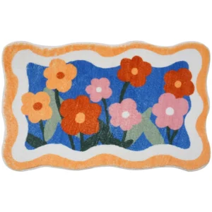 Thảm Lông Chùi Chân 40 × 60 cm Hoạ Tiết Hoa, Đế Cao Su Hạt Bám Sàn, Giặt Máy Được