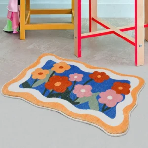 Thảm Lông Chùi Chân 40 × 60 cm Hoạ Tiết Hoa, Đế Cao Su Hạt Bám Sàn, Giặt Máy Được
