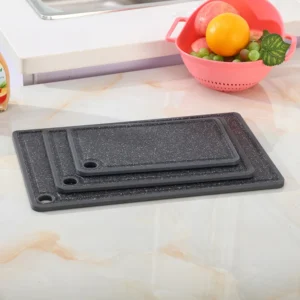 Thớt Nhựa Vân Đá 30 × 20 cm Không BPA, Rãnh Chặn Nước, Lỗ Treo