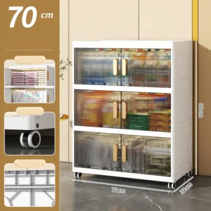 Tủ Nhựa Gấp Gọn 3 Tầng Cỡ 70 cm Có Bánh Xe, Cửa Mở Trước