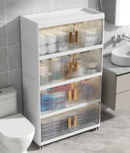 Tủ Nhựa Gấp Gọn 4 Tầng Rộng 70 cm Cửa Mở Trong Suốt, Có Bánh Xe, Không Cần Lắp Ráp