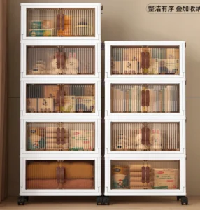 Tủ Nhựa Gấp Gọn 5 Tầng Có Bánh Xe, Cửa Mở Trước, Đựng Quần Áo, Đồ Chơi